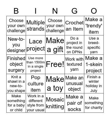 Knitter's Bingo Card