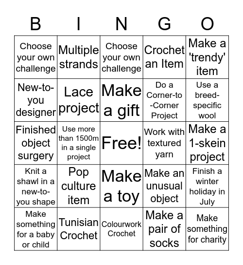 Crocheter's Bingo Card