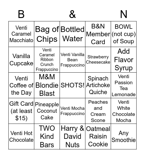 Cafe Bingo!! Bingo Card