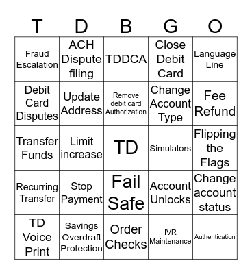 TD Bank Bingo  Bingo Card