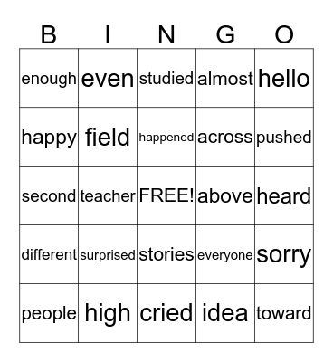 Unit 6 Sight Words Bingo Card