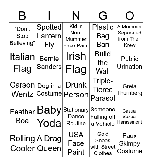 Mummers Bingo Card