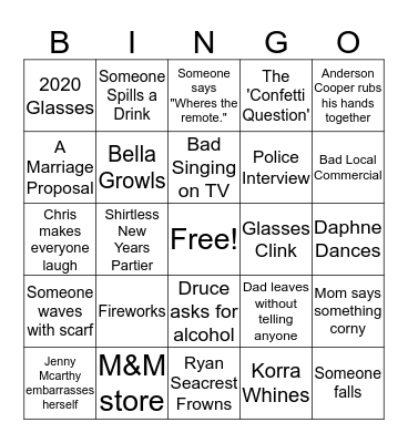 New Years Eve Bingo Card