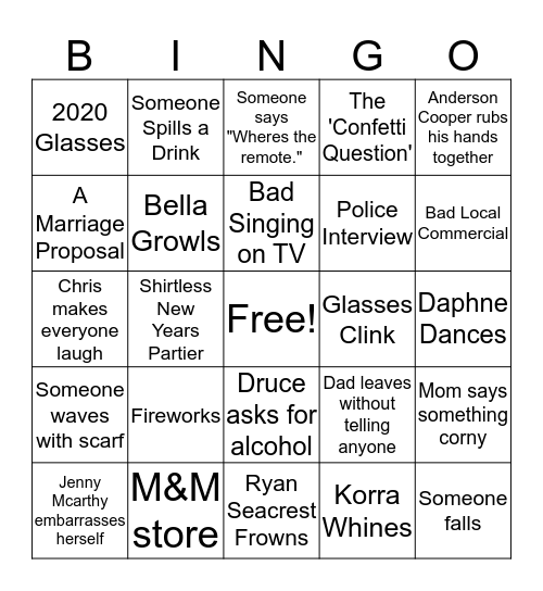 New Years Eve Bingo Card