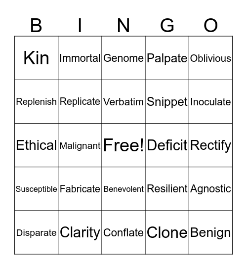 "The Immortal Life of Henrietta Lacks" Vocabulary Bingo Card