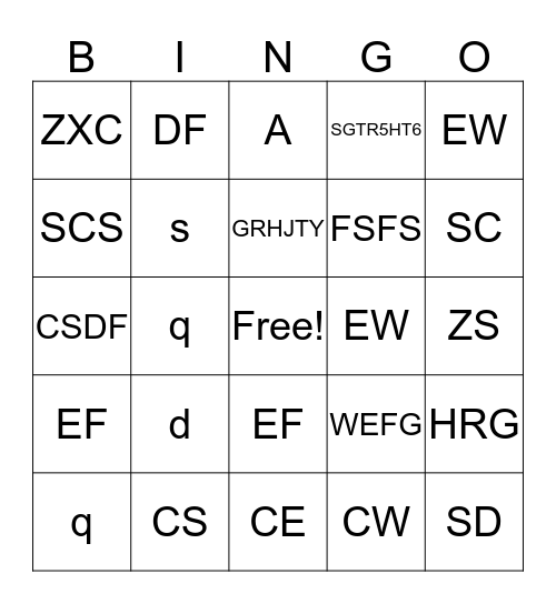 Intermediate TEST Bingo 1 Bingo Card