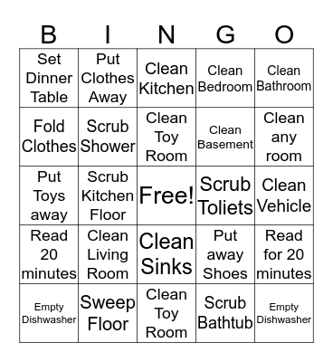 CHORE BINGO Card