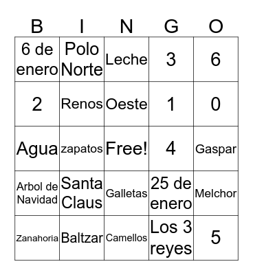 Día de los 3 Reyes Magos Bingo Card