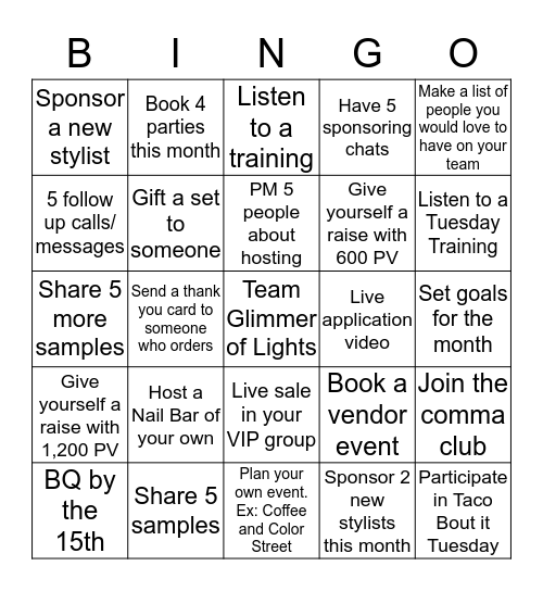 Nail Boss Bingo Card