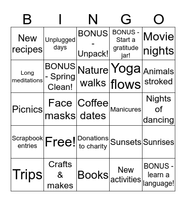 2020 - 20 things to do 20 times Bingo Card