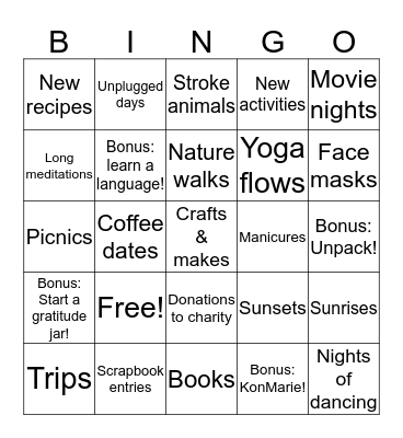 2020 - 20 things to do 20 times Bingo Card