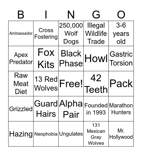 CANID Bingo Card