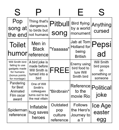 Spies in Disguise Bingo Card