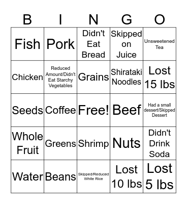 Healthier Me Bingo Card