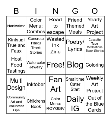 Creative Me Bingo Card