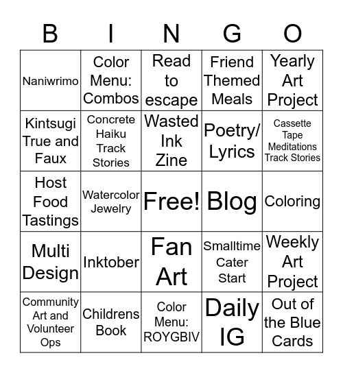 Creative Me Bingo Card