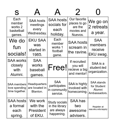 SAA Bingo Card