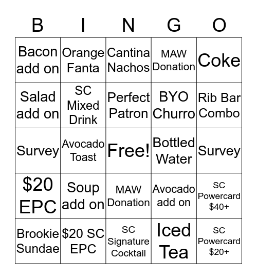 D&B Server Bingo Card