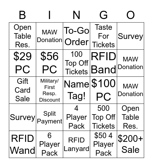 D&B Front Desk BINGO Card