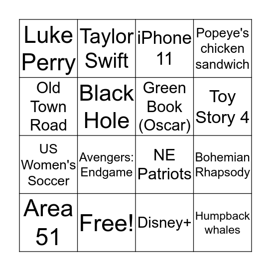 2019 RECAP! Bingo Card