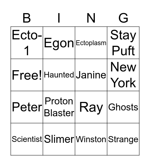 Ghostbusters Bingo Card