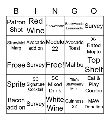 D&B Bar Bingo Card