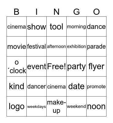 Vocabulary Unit 3  Bingo Card