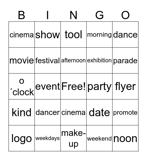 Vocabulary Unit 3  Bingo Card