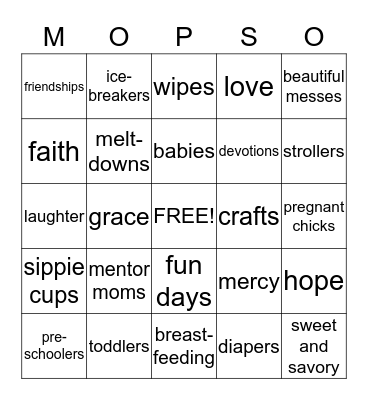 YAY! MOPS! Bingo Card