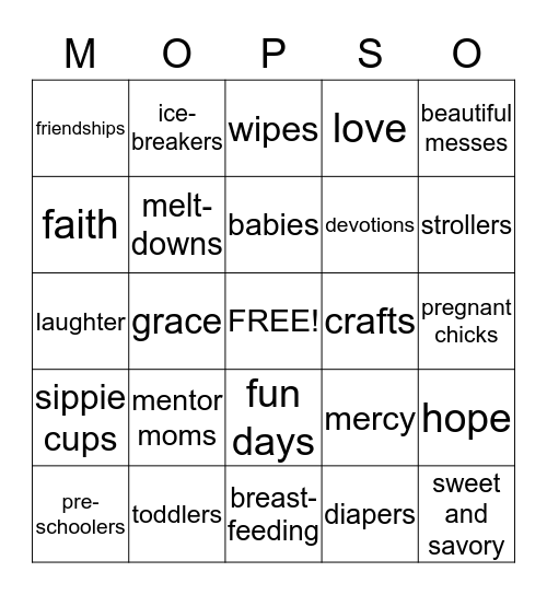 YAY! MOPS! Bingo Card