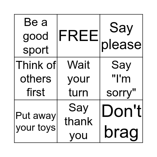 Table Manners Bingo! Bingo Card