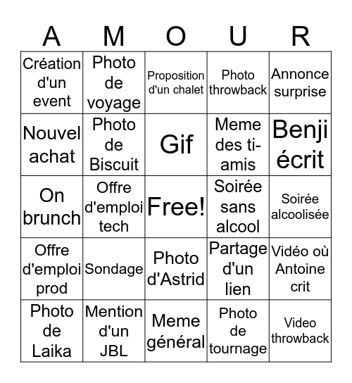 Bingo des Ti-Amis Bingo Card