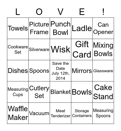 AMY'S BRIDAL SHOWER Bingo Card