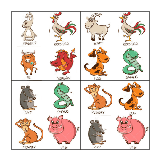 Chinese Zodiac Bingo Card