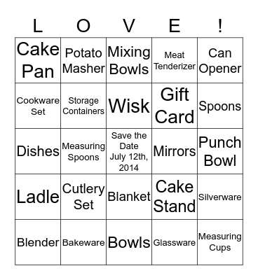 AMY'S BRIDAL SHOWER BINGO Card