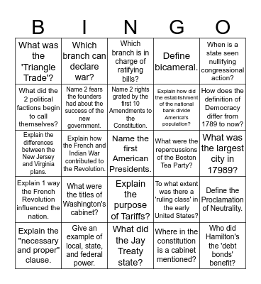 Washington and the New Nation  Bingo Card