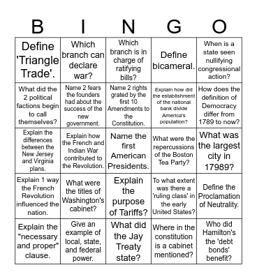 Washington and the New Nation  Bingo Card