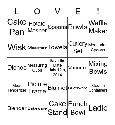 AMY'S BRIDAL SHOWER BINGO Card