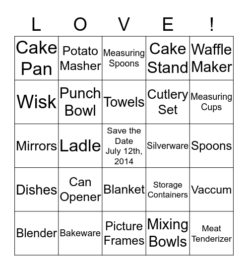AMY'S BRIDAL SHOWER BINGO Card