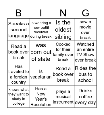 New Year New Me Bingo Card