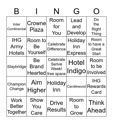 Celebrate Service Week Bingo Card