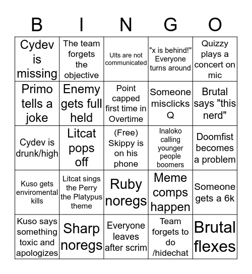 SBV Bingo Card
