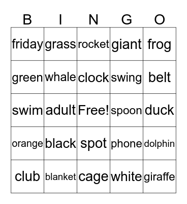 phonics 4 and soft g Bingo Card