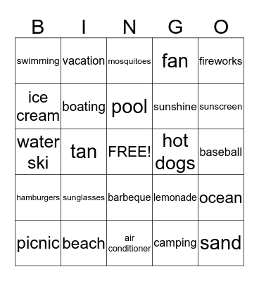 summer bingo Card