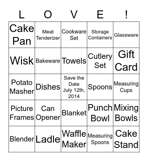 AMY'S BRIDAL SHOWER BINGO Card