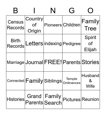 Genealogy  Bingo Card