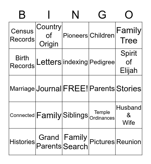 Genealogy Bingo Card