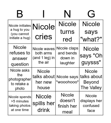 Bachelorette Bingo: Nicole Edition! Bingo Card