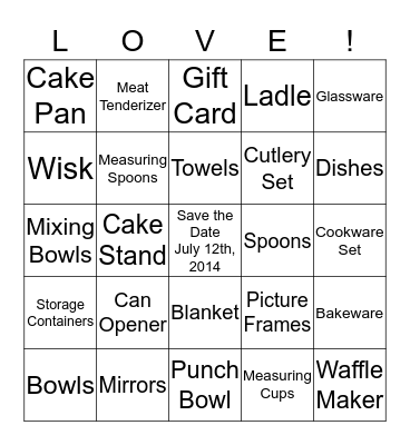 AMY'S BRIDAL SHOWER BINGO Card