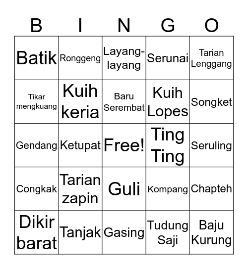 Bingo Budaya Bingo Card
